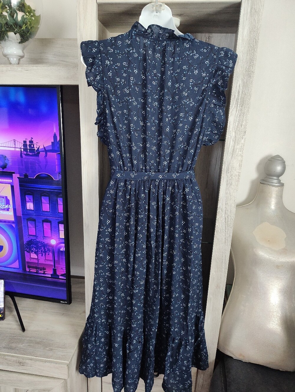 kate spade Navy Floral Wrap Midi Dress with Ruffle Trim SZ 6 New No Tags - Picture 6 of 7
